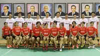 Tim Piala Thomas dan Uber Indonesia 2016 siap tempur dalam kejuaraan bulu tangkis bergengsi di Kunshan, Tiongkok, 15-22 Mei 2016. (Liputan6.com/Humas PB PBSI)