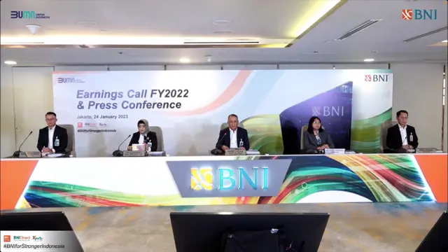 Paparan publik kinerja keuangan 2022 PT Bank Negara Indonesia Tbk (BBNI), Selasa (24/1/2023) (Foto: tangkapan layar/Pipit I.R)