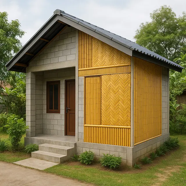 Model Rumah Kecil dari Batako dan Bambu yang Murah tapi Elegan
