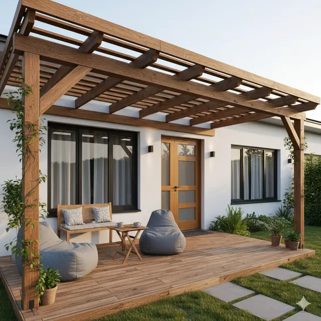 Model Rumah 6x12 dengan Kanopi Kayu/Ilustrasi gambar oleh AI