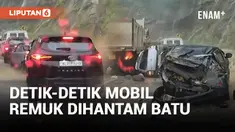 Tertimpa Longsoran Batu Besar, Mobil Hancur Hingga Tak Berbentuk