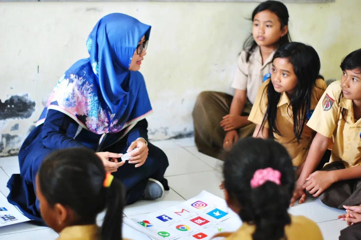 Ilustrasi guru, mengajar, anak sekolah