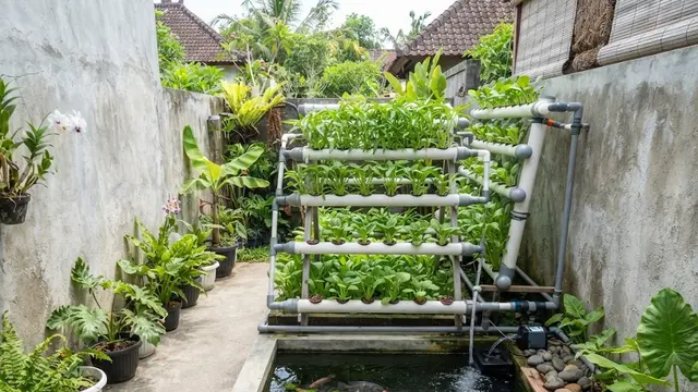 Kebun Sayur Hidroponik di Atas atau di Samping Kolam Ikan