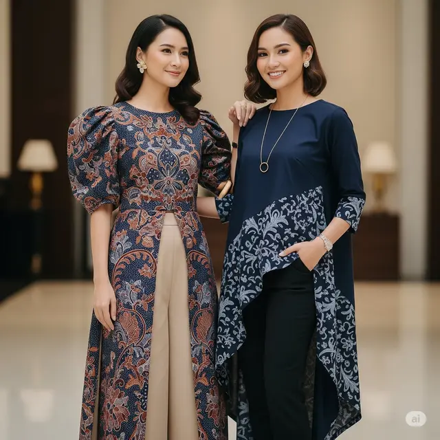Tunik Batik Semi-Formal Belahan Panjang. Foto: Gemini