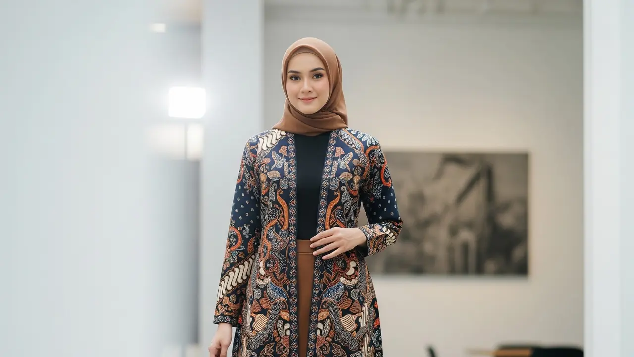 Model Gamis Batik Cardigan