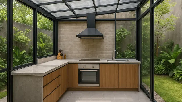 7 Desain Dapur Semi Outdoor dengan Atap Transparan, Terang Alami dan Estetik
