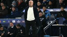 Manajer Spanyol Manchester City, Pep Guardiola, bereaksi selama pertandingan Liga Champions UEFA antara Manchester City dan Club Brugge di Stadion Etihad di Manchester, Inggris barat laut,&nbsp;Kamis dini hari WIB (30-1-2025). (Paul ELLIS/AFP)
