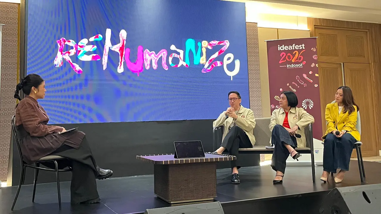 Ben Soebiakto, Ovidia Nomia, dan Galih Sulistyaningra dalam press conference IdeaFest 2026 yang diselenggaeakan di kawasan Senayan, Jakarta pada (4/9/2026). (Liputan6.com/Afradhiya N. R)