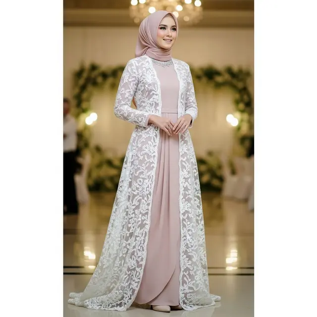 Dress Ceruty + Outer Tulle Brokat Transparan