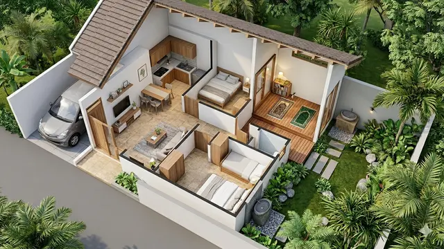 Denah Rumah Kecil Ada Mushola Mungil di Dalam