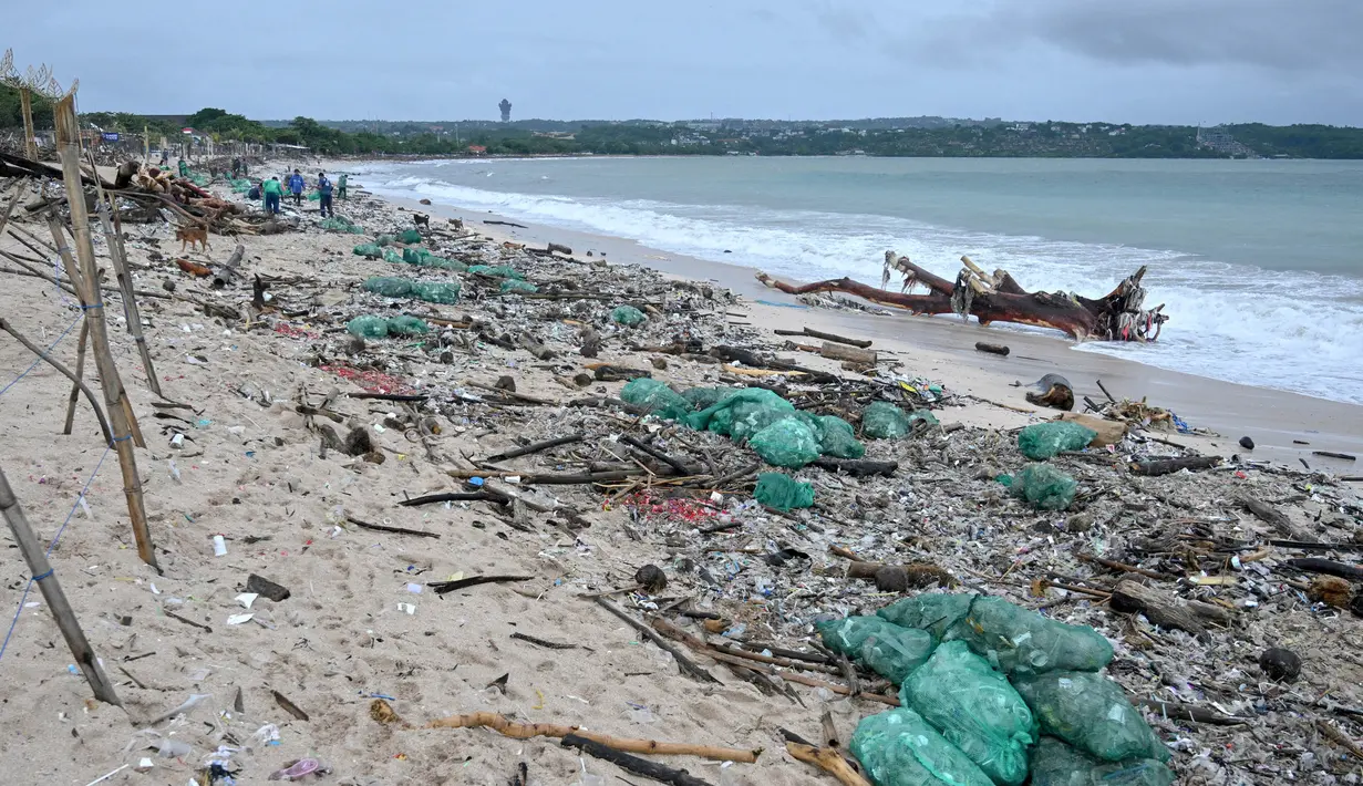 Hampir setiap tahun Pantai Kedonganan, Bali, dilanda gelombang besar sampah plastik. (SONNY TUMBELAKA/AFP)