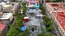 Pemandangan udara ini menunjukkan instalasi FIFA Fan Fest Guadalajara di Plaza de la Liberacion di Guadalajara, Meksiko, Selasa 9 Juni 2026, menjelang pembukaan turnamen sepak bola Piala Dunia 2026. (Ulises RUIZ/AFP)