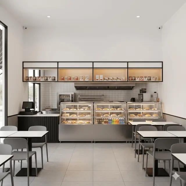 Desain Warung di Rumah yang Menyatu dengan Dapur. Gemini
