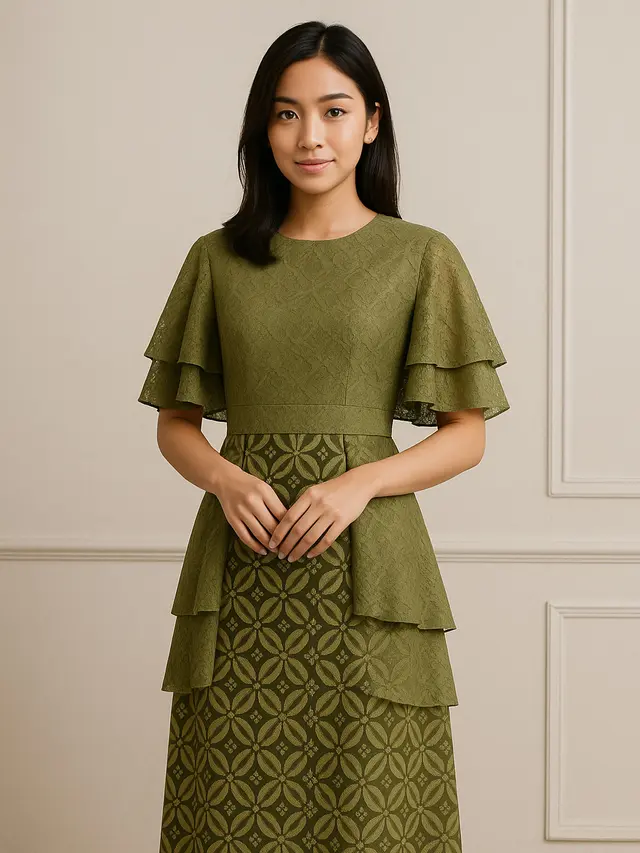 10 Model Long Dress Batik Kombinasi Brokat Lengan Cape Layer Tiga Lapis, Simpel dan Elegan untuk Acara Resmi