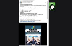 Cek Fakta Liputan6.com mendapati klaim tautan atau link pendaftaran lowongan kerja Badan Pusat Statistik (BPS). Klaim ini beredar di Facebook.