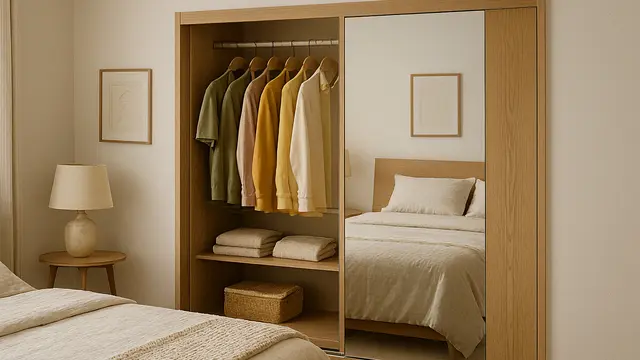 Ilustrasi Lemari Pakaian Minimalis dengan model Cermin Terintegrasi untuk Kamar Tidur/Liputan6 AI