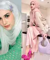 OOTD hijab ala Barbie dengan warna pastel.