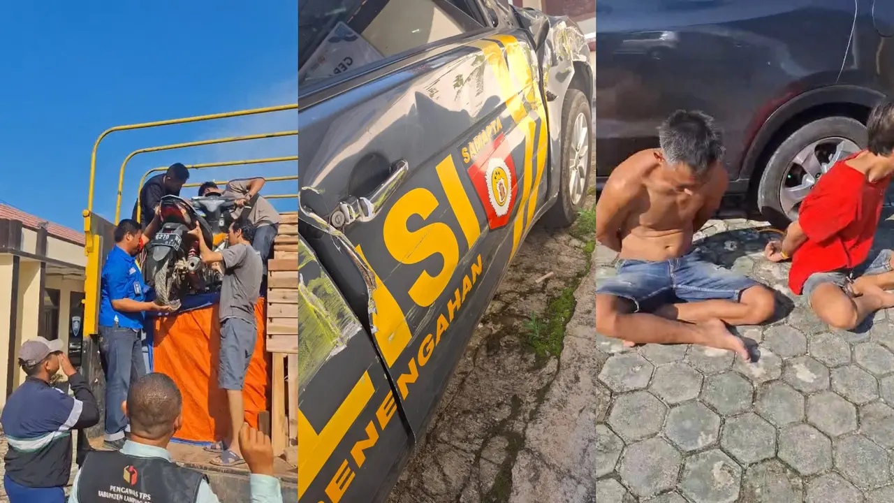 Mobil Patroli Polisi Ditabrak saat Kejar-kejaran dengan Truk Bermuatan Motor Bodong dan Cairan Kimia di Lampung Selatan