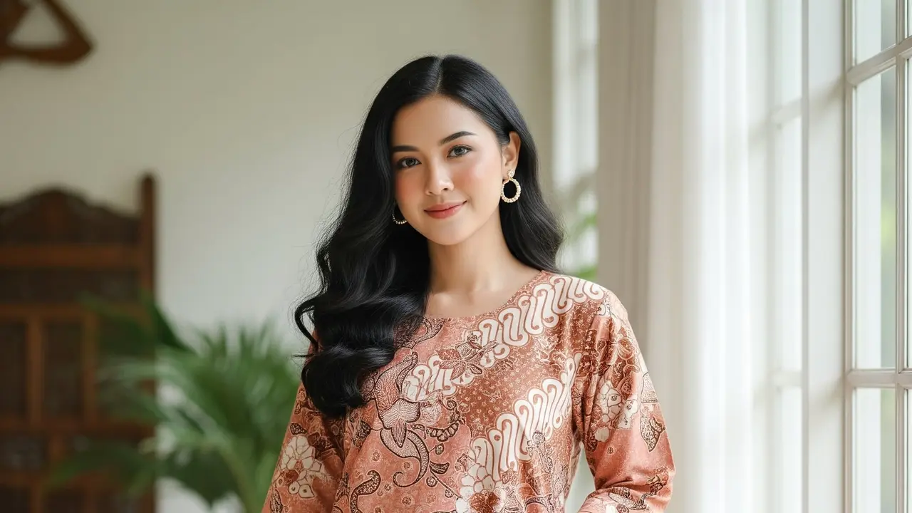 Tunik Batik Panjang Kombinasi Polos