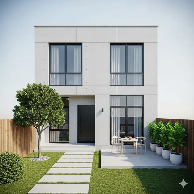Inspirasi 7 Desain Rumah 8x12 Meter Minimalis Modern dengan Taman Belakang Asri (Image by Gemini AI)
