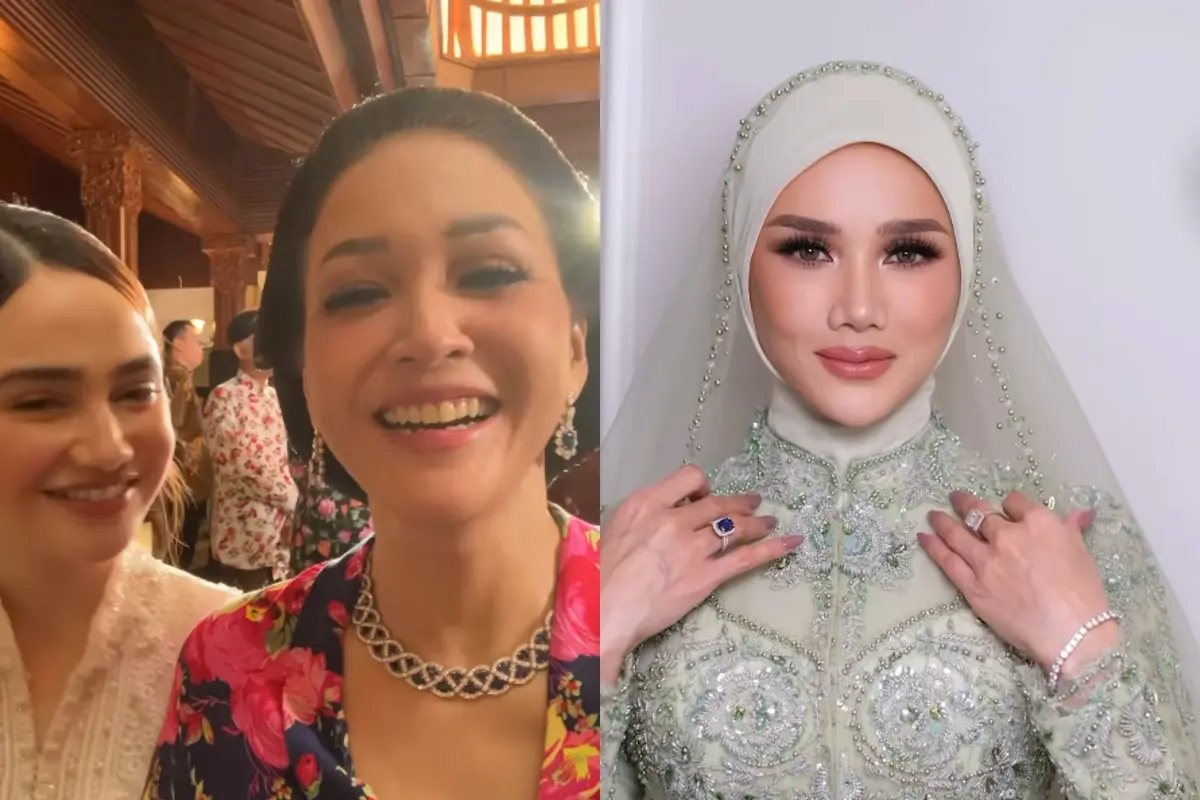 Beda Styling Maia Estianty dan Mulan Jameela Kenakan Perhiasan Blue Sapphire di Momen Pernikahan Al Ghazali dan Alyssa Daguise