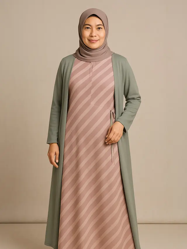 Gamis Motif Garis-garis Kekinian untuk Usia 40-50 Tahun (Foto: ChatGPT)