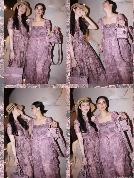 Dengan riasan natural glowingnya, Velove pun tampil bersama Marsha Timothy yang juga tampil serba pink. Credit: (@vaelovexia)