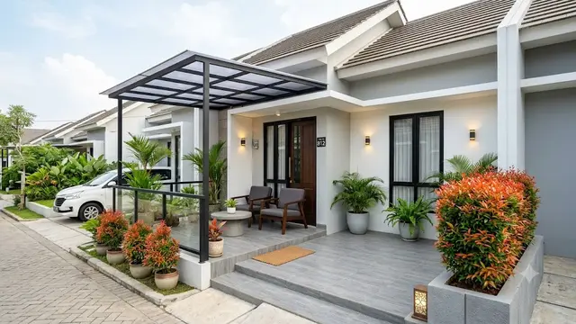 Ide Teras Rumah Tipe 36 dengan Pucuk Merah Tanpa Terlihat Sempit/AI Gemini