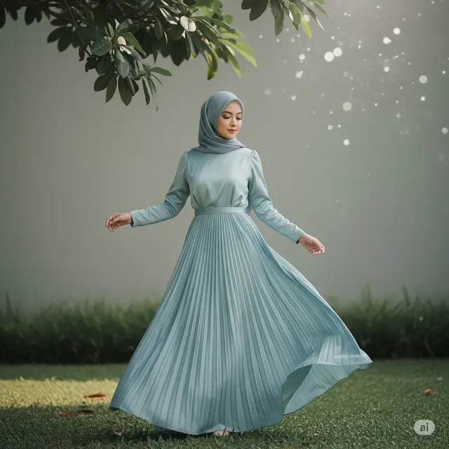 Gaun Maxi Pesta Muslimah Satin Pastel