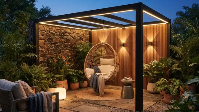 Area Santai Outdoor dengan Lampu Warm White