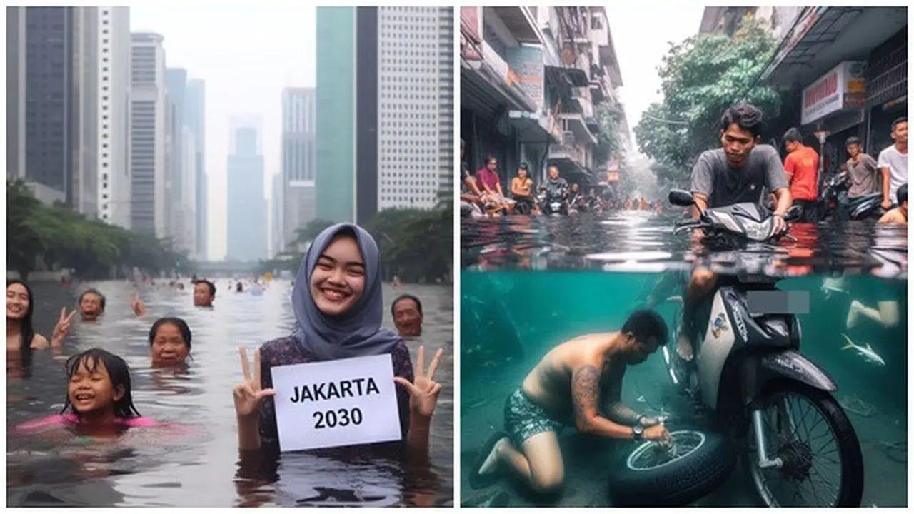 Kumpulan Potret Warga Jakarta Menghadapi Banjir dengan Santai pada 2030 Mendatang