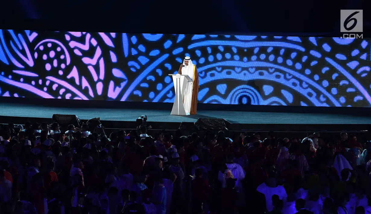 Presiden OCA Sheikh Ahmad Al-Fahad Al-Sabah memberi sambutan saat penutupan Asian Games 2018 di Stadion Utama GBK, Jakarta, Minggu (2/9). China akan menjadi tuan rumah Asian Games 2022. (Merdeka.com/Imam Buhori)