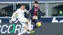 Kali ini, Milan sebenarnya unggul lebih dahulu lewat gol Rafael Leao di menit ke-43, tapi Bologna lantas membalikkan kedudukan melalui aksi Santiago Castro (48') dan Dan Ndoye (82'). (Massimo Paolone/LaPresse via AP)