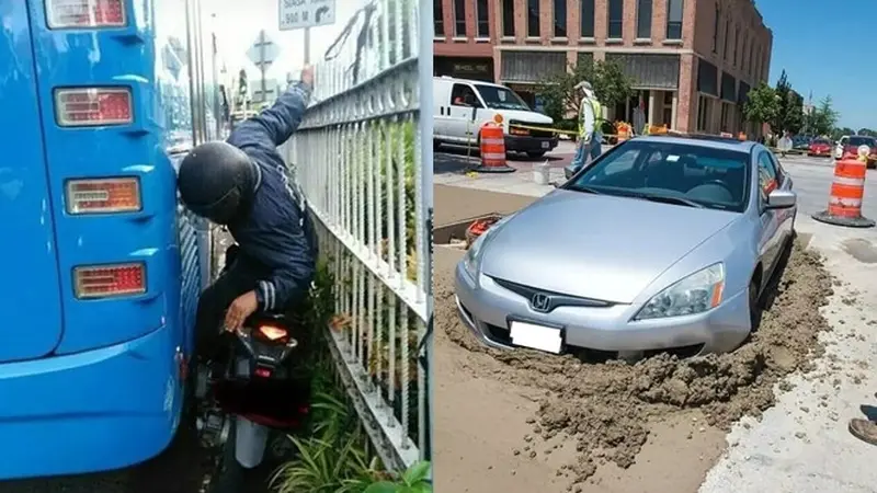 8 Momen Apes Kendaraan Terjebak di Jalan Sempit Hingga Dicor Semen Ini Kocak