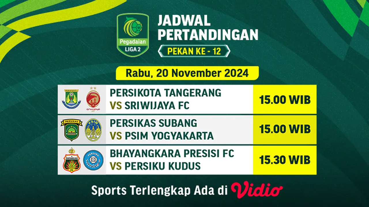 Jadwal Pegadaian Liga 2 2024/2025 Matchweek 12