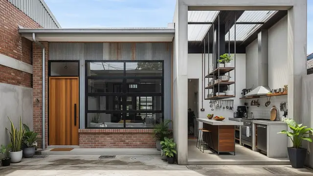 Desain Rumah 1 Lantai Tipe 36 di Gang Sempit dengan Dapur Belakang Terbuka/Gemini AI