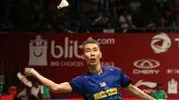 Pebulutangkis tunggal putra Malaysia, Lee Chong Wei, saat bertanding melawan pebulutangkis Lithuania, Kestutis Navickas, dalam Kejuaraan Dunia Bulutangkis 2015 di Istora Gelora Bung Karno, Senayan, Jakarta. Selasa (11/8/2015). Lee Chong Wei dengan skor 21