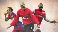 Ilustrasi - Andres Iniesta, David Beckham, Thierry Henry (Bola.com/Adreanus Titus)