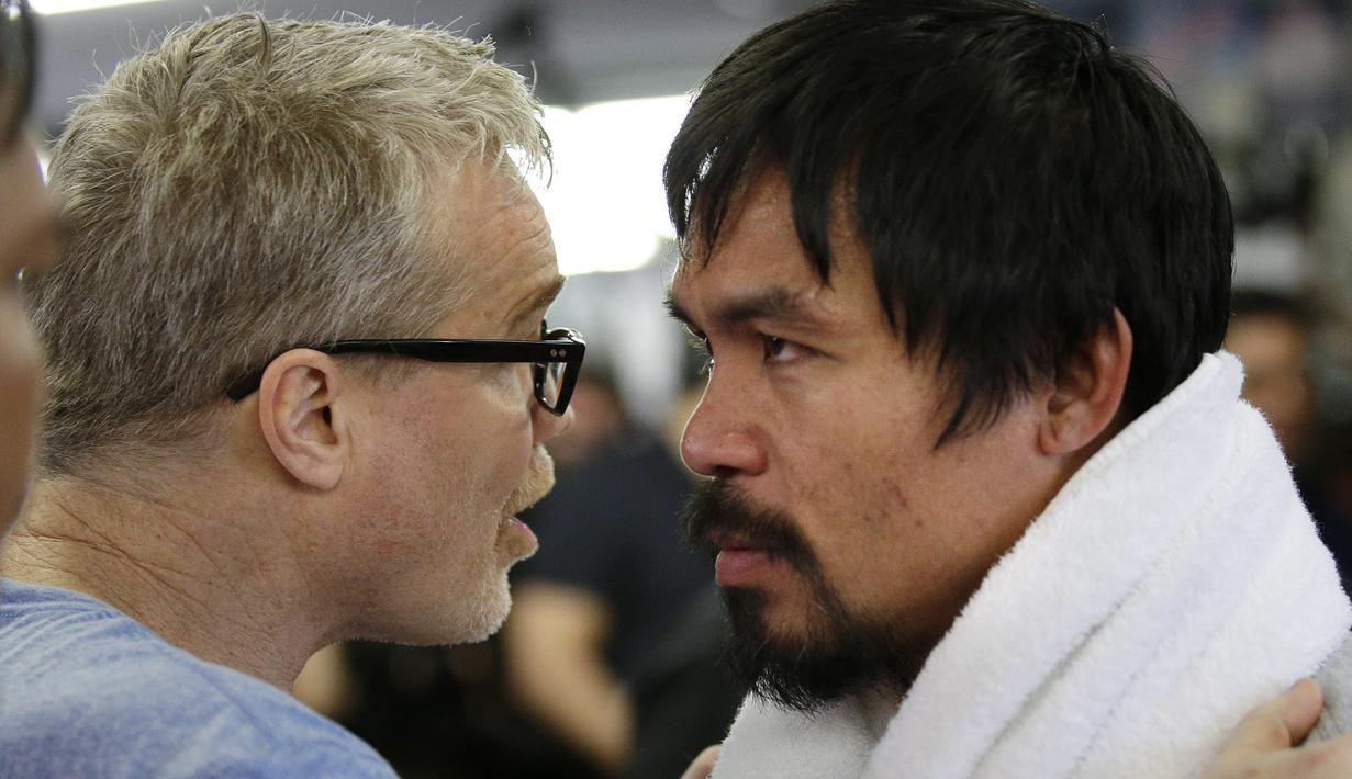 Pacquiao sedang berlatih di Wild Card Boxing, Los Angeles. (AP Photo/Jae C. Hong)