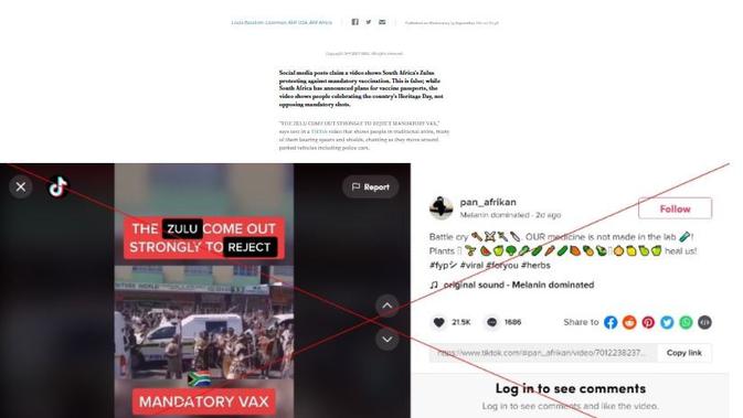 Cek Fakta Liputan6.com mendapati klaim video Rakyat Zulu menolak mandatori vaksin