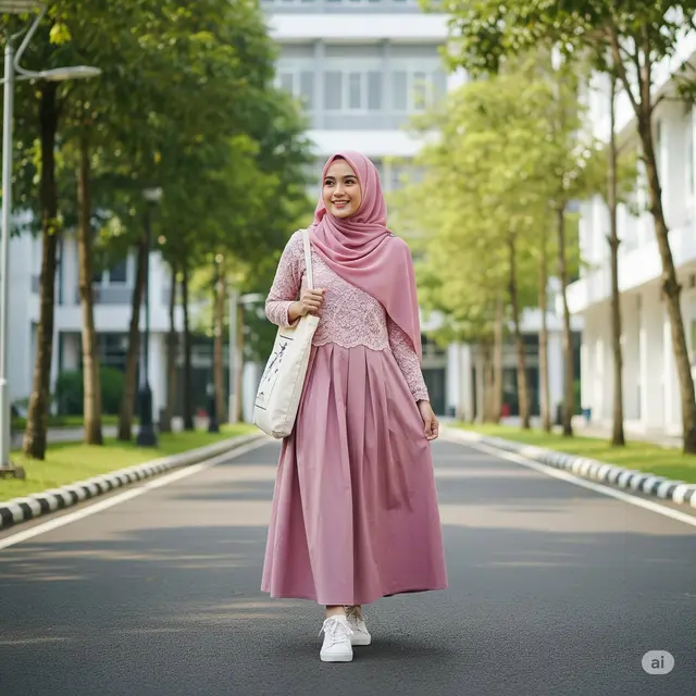 Gamis Lace High Waist + Rok Plisket