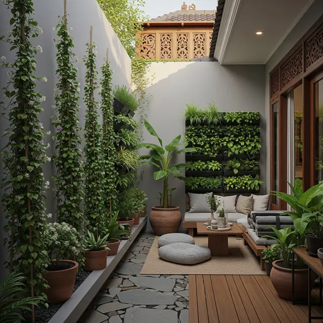 9 Model Teras Belakang Rumah dengan Tiang Tanaman Salur yang Instagramable 2025