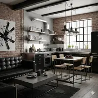 Desain Dapur Menyatu dengan Ruang Tamu di Rumah Lahan Terbatas Tren 2025. Foto: Gemini