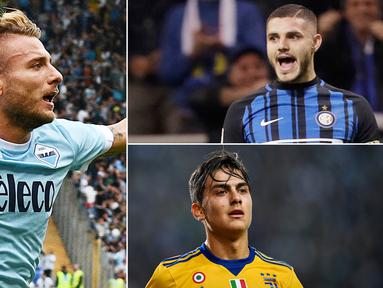 Berikut ini top scorer Serie A Italia 2017/2018 hingga pekan ke-11, Striker Lazio, Ciro Immobile berada di Puncak. (Kolase foto-foto dari AFP dan AP).