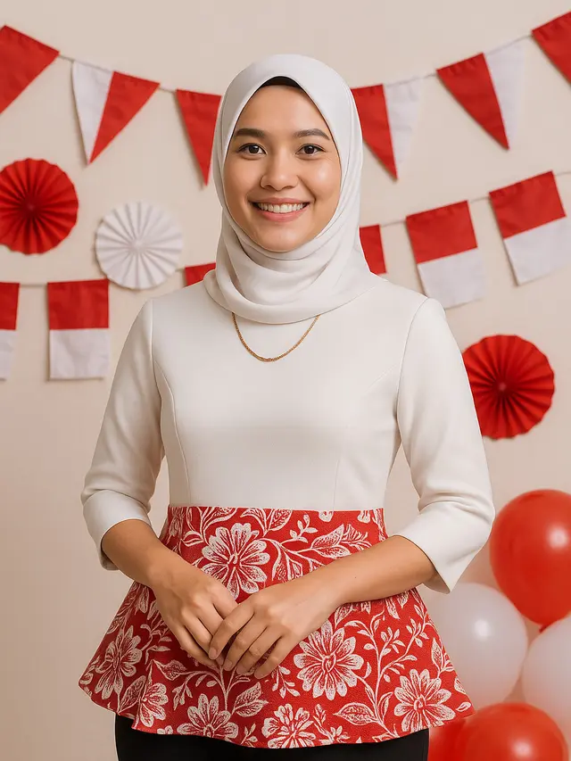 Atasan Batik Kombinasi Polos Modern Tema Hari Kemerdekaan 17 Agustus 1945 (Foto: ChatGPT)