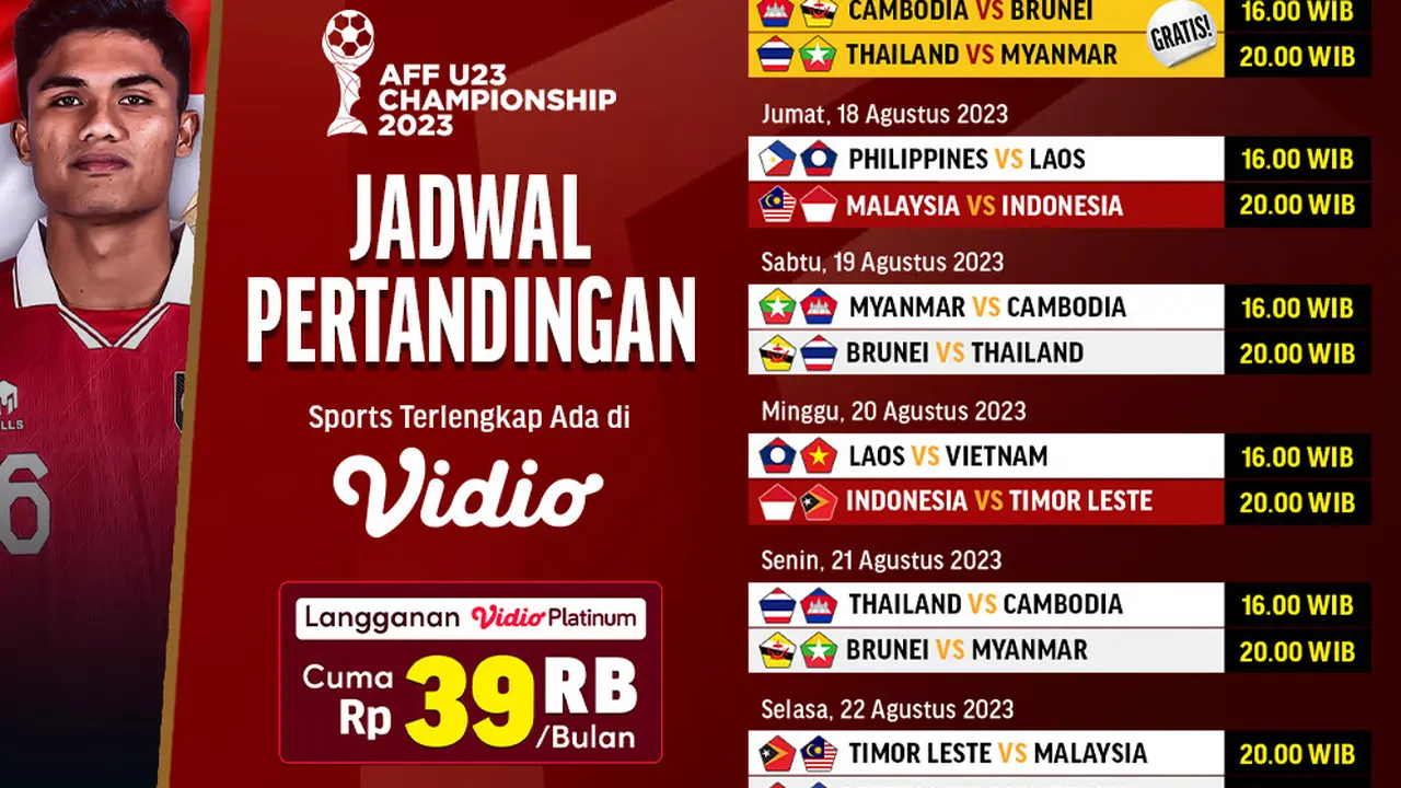 Jadwal Live Streaming AFF U-23 Championship 2023 di Vidio