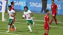 Ekspresi pemain Indonesia U-23, Ahmad Nufiandani (7), setelah mencetak gol kedua Indonesia U-23 ke gawang Myanmar U-23.  (Bola.com/Arief Bagus)