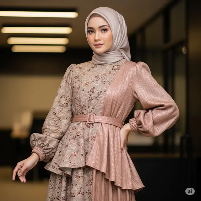 Layered Dress Batik Lengan Balon