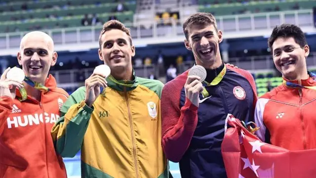 Joseph Schooling, Michael Phelps, Chad Le Clos, dan Laszlo Cseh