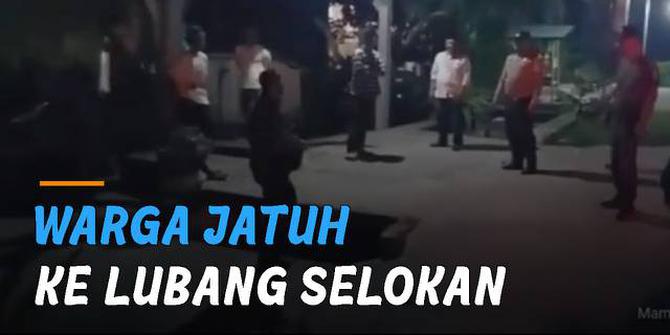 VIDEO: Warga Tiba-Tiba Jatuh ke Lubang Selokan Saat Patroli